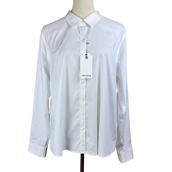 UNTUCKit NWT Bella White Button Down Long Sleeve Collared Cuffs Office Blouse - Picture 3 of 16